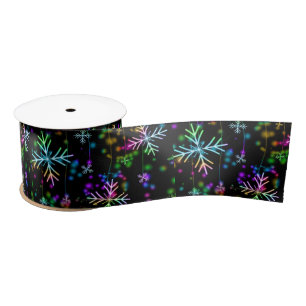 Christmas falling various neon colours snowflakes satin ribbon