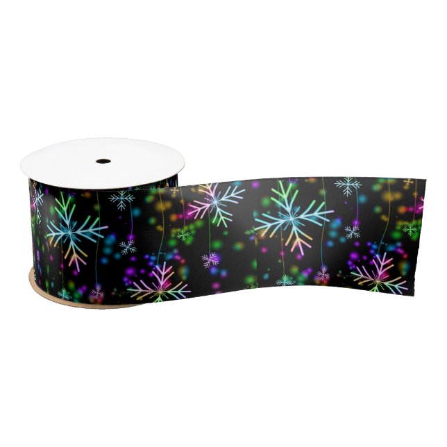 Christmas falling various neon colours snowflakes  satin ribbon (Spool)
