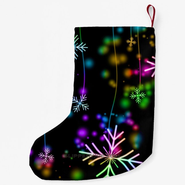 Christmas falling various neon colours snowflakes  small christmas stocking (Back)