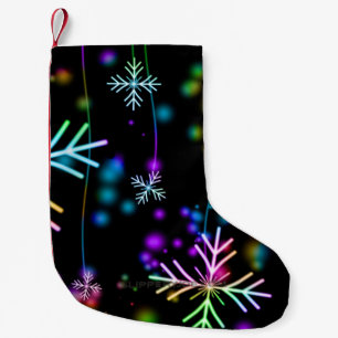 Christmas falling various neon colours snowflakes  small christmas stocking