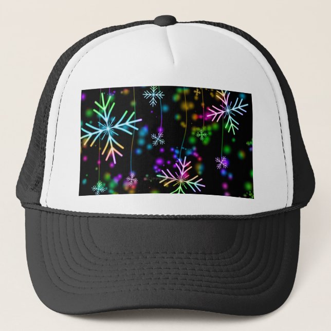 Christmas falling various neon colours snowflakes  trucker hat (Front)