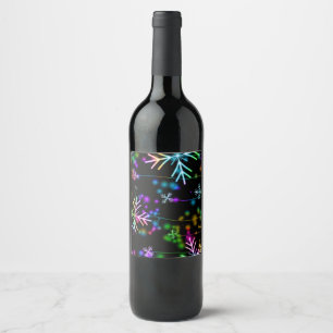 Christmas falling various neon colours snowflakes  wine label