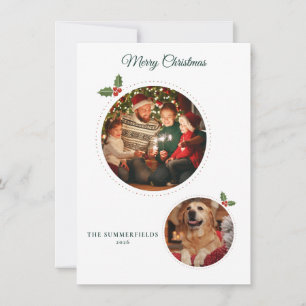 Christmas Family and Dog 2 Photos Mistletoe Holiday Card