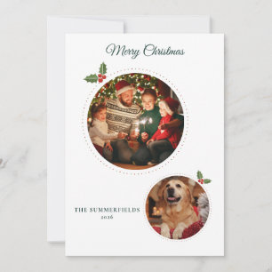 Christmas Family and Dog Photos Botanical Holiday Card
