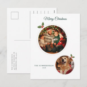 Christmas Family and Dog Photos Botanical Holiday Postcard