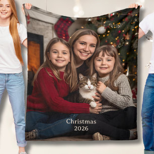 Christmas Family and Pets Fleece Blankets Photo