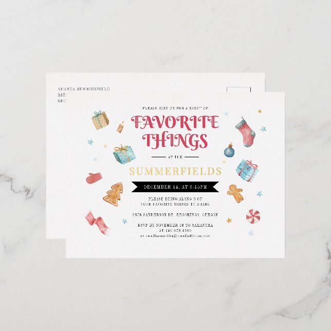 Christmas Family Annual Favourite Things Gold Foil Holiday Postcard (Front/Back)