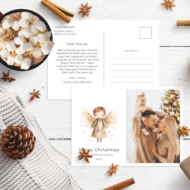 Christmas Family Annual Report Cute Boho BabyAngel Postcard (Creator Uploaded)
