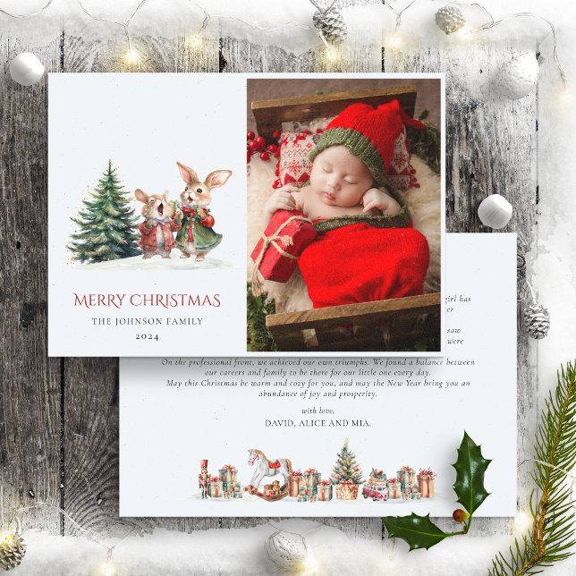 Christmas Family Annual Report Cute Funny Bunnies Holiday Card (Creator Uploaded)