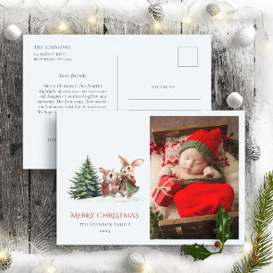 Christmas Family Annual Report Cute Funny Bunnies  Postcard