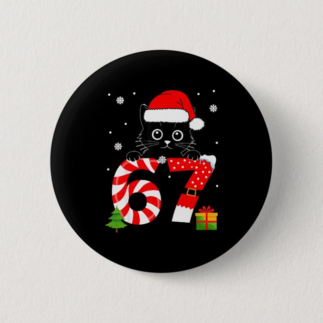 Christmas Family Black Cat 67 Six Seven Santa Men  6 Cm Round Badge (Front)