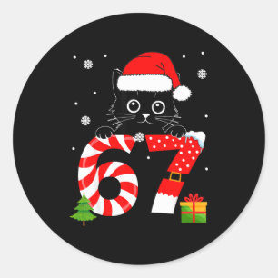Christmas Family Black Cat 67 Six Seven Santa Men Classic Round Sticker