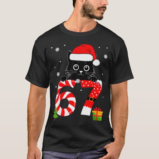 Christmas Family Black Cat 67 Six Seven Santa Men  T-Shirt (Front)