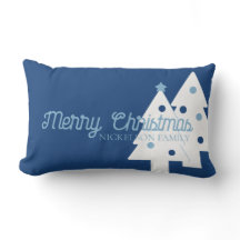 Christmas Family Blue and White Lumbar Pillow