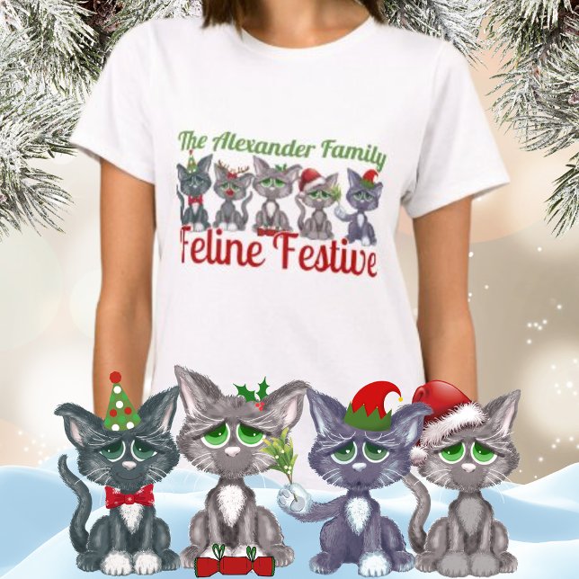 Christmas Family Cat Feline Festive T-Shirt (This cute 'feline festive' family design will make you all smile this Christmas!)