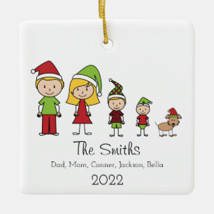 Christmas Family Cute Personalised With Dog Ceramic Ornament