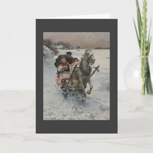 Christmas Family in One Horse Sleigh Holiday Card (Front)