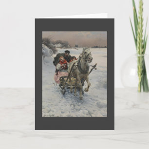 Christmas Family in One Horse Sleigh Holiday Card