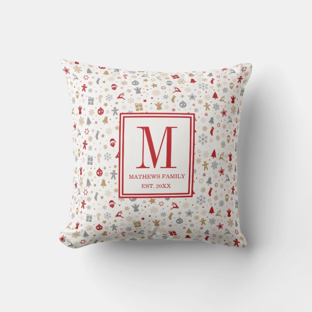 Christmas Family Initial Monogram Cushion (Front)