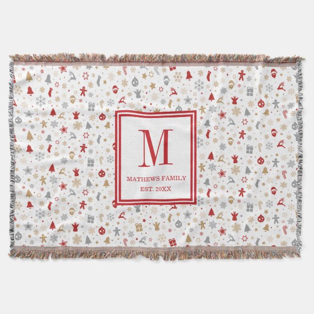 Christmas Family Initial Monogram  Throw Blanket (Front)