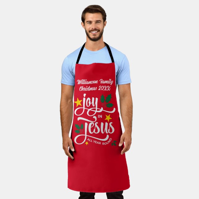 Christmas Family JOY IN JESUS Custom Christian  Apron (Worn)