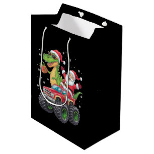 Christmas Family Matching Santa Truck Dinosaur  Medium Gift Bag