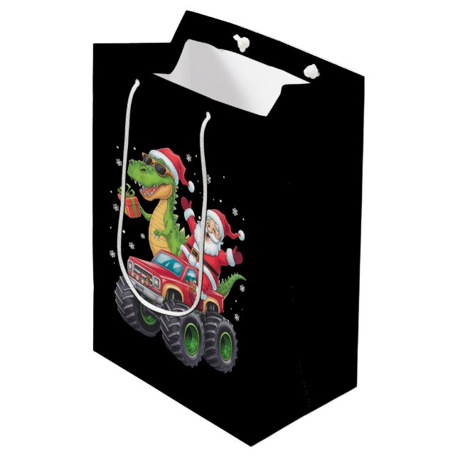 Christmas Family Matching Santa Truck Dinosaur  Medium Gift Bag (Front Angled)