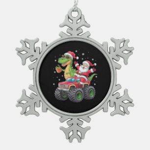 Christmas Family Matching Santa Truck Dinosaur Snowflake Pewter Christmas Ornament