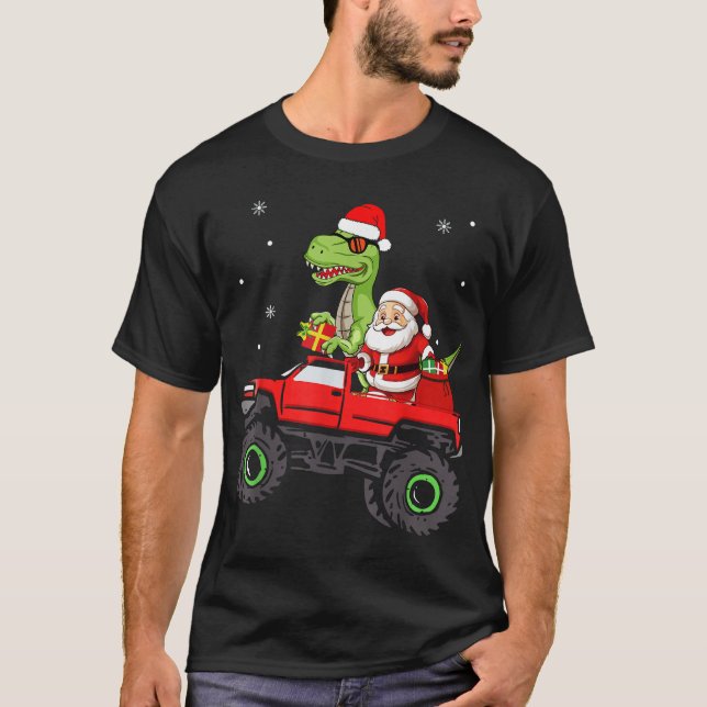 Christmas Family Matching Santa Truck Dinosaur T-Shirt (Front)
