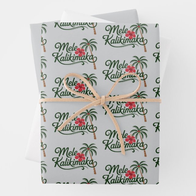Christmas Family Mele Kalikimaka Hawaii Beach  Wrapping Paper Sheet (In situ)