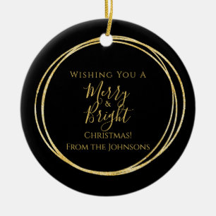 Christmas Family Merry and Bright Black Gold Ceramic Tree Decoration