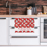 Christmas Family Name And Year | Snowman Red Tea Towel<br><div class="desc">This cute red snowman kitchen towel features your family name and year. To change the text click on the personalise button. Contains A.I.</div>