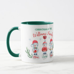Christmas family name kids Snowman watercolor Mug