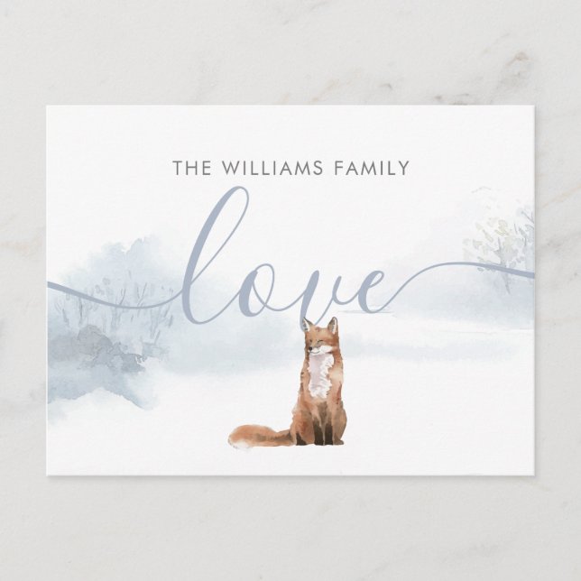 Christmas Family Name Winter Woodland Fox Holiday Postcard (Front)