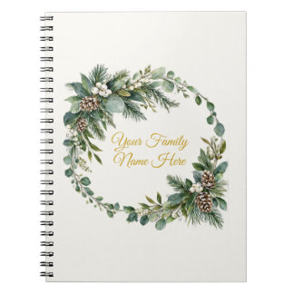 Christmas Family Name with Pine and Berries Notebook
