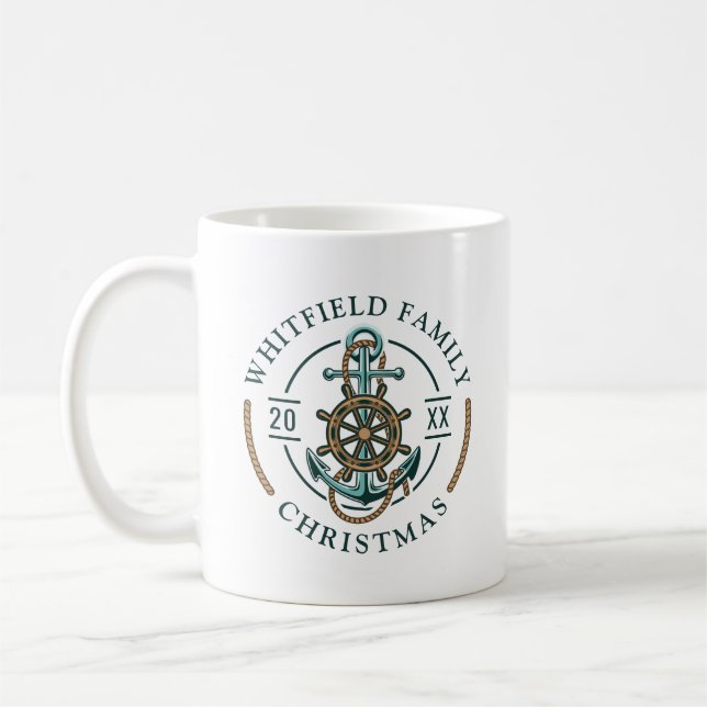 Christmas Family Nautical Boat Holiday Custom Coffee Mug (Left)