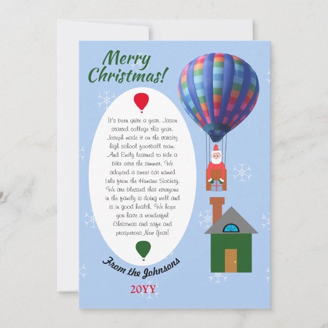 Christmas Family Newsletter Santa Hot Air Balloon  Holiday Card (Front)