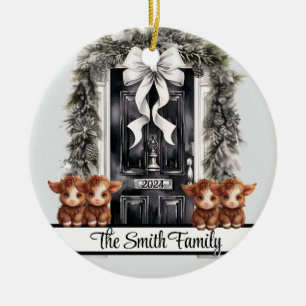 Christmas Family of 4 Ornament Highland cow