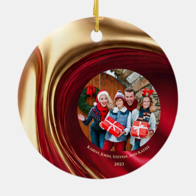 Christmas Family Ornament-Red and Gold- Ceramic Tree Decoration (Back)