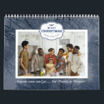 Christmas Family Photo Blue Grey Quote Text Calendar<br><div class="desc">Christmas blue grey theme design with  customisable family photo  and text. Simple and elegant design with the saying "Seasons come and go,  but family is forever!". 
Warm and loving design,  the back is plain white so you can add customised text.</div>