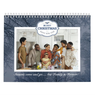Christmas Family Photo Blue Grey Quote Text Calendar