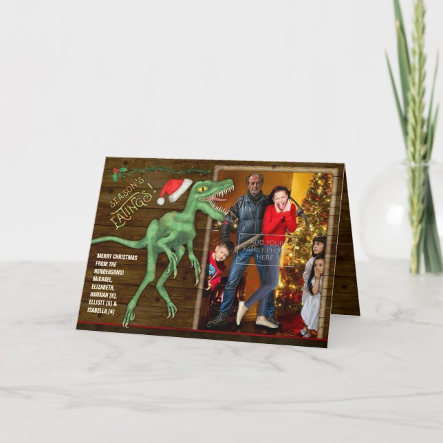 Christmas Family Photo Card | Funny Velociraptor (Front)