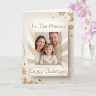 Christmas Family Photo Card - Golden Picture Frame