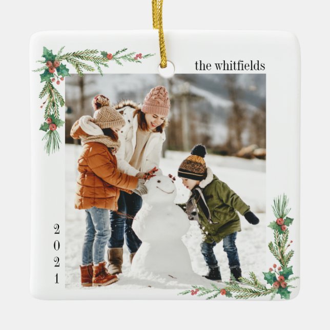 Christmas Family Photo Ceramic Ornament (Front)