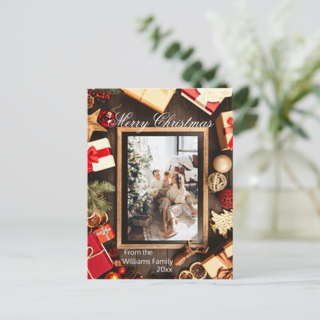 Christmas Family Photo Chalk Board Frame Postcard (Standing Front)