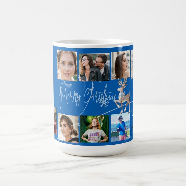 Christmas Family Photo Collage Blue Deer Coffee Mug (Center)