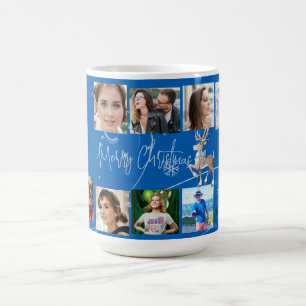 Christmas Family Photo Collage Blue Deer Coffee Mug