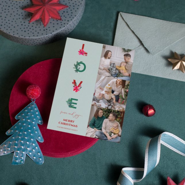 Christmas Family Photo Collage | Love Peace Joy Holiday Card (Creator Uploaded)