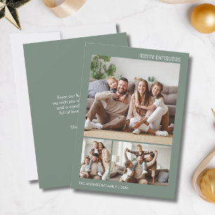 Christmas Family Photo Collage Sage Green Minimal Holiday Card