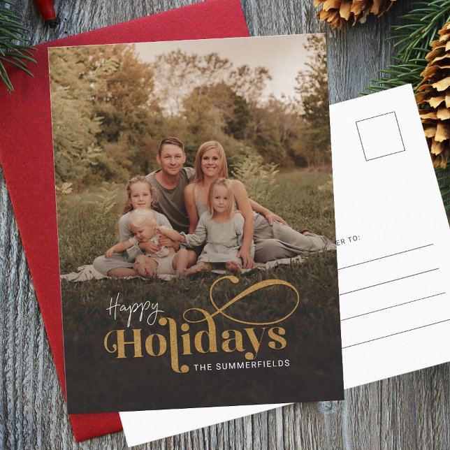 Christmas Family Photo Festive Modern Holiday Postcard (Happy Holidays Family Photo Christmas Greetings Card)